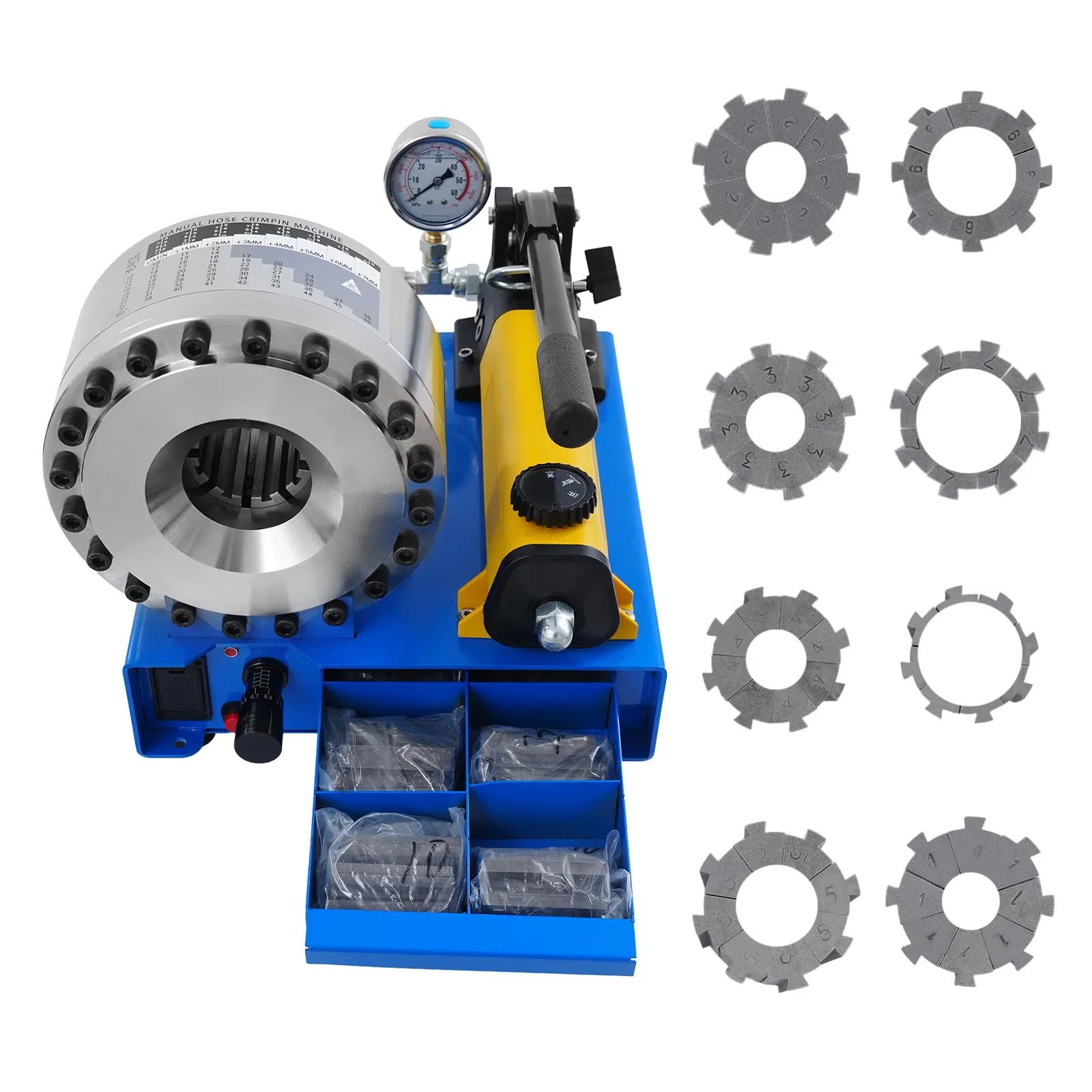 Hydraulic Hose Crimper with 8 Sets of Dies (10-31mm), High Pressure Hydraulic Hose Crimping Tool, 0.01mm Accuracy, Handheld Hose Crimping Machine for