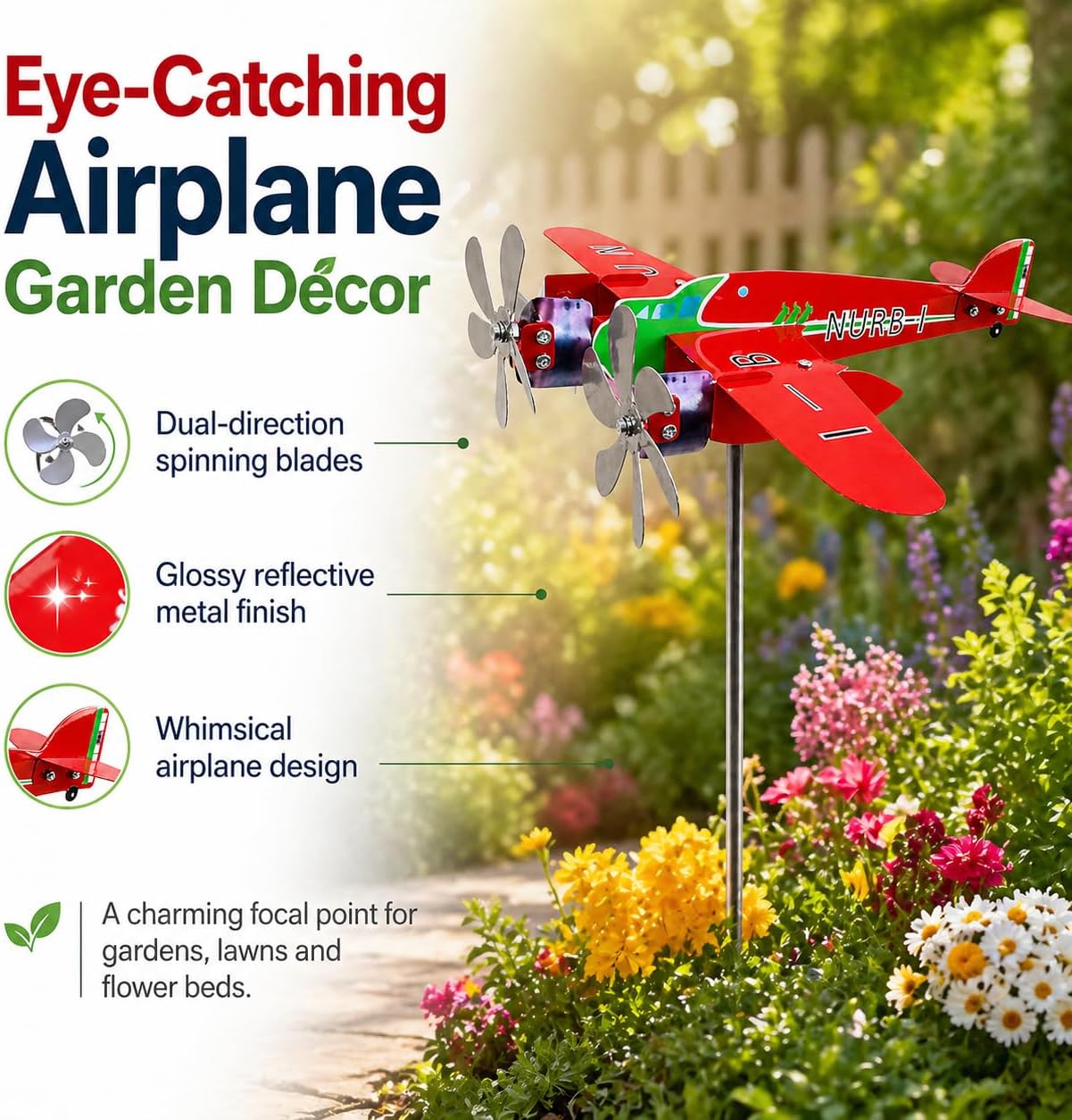 Red Airplane Weathervane, Kinetic Metal Wind Spinners for Yard and Garden, 3D Kinetic Wind Spinner Wind Catchers Sculpture, Airplane Weathervane Metal Wind Spinner