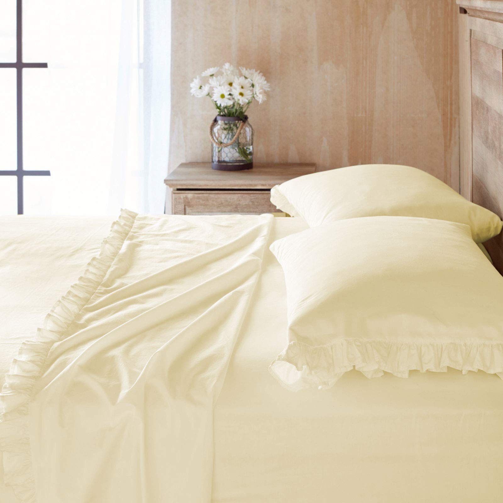 Parure de lit 4 pièces 600 fils en coton égyptien avec drap-housse grand bonnet 38cm