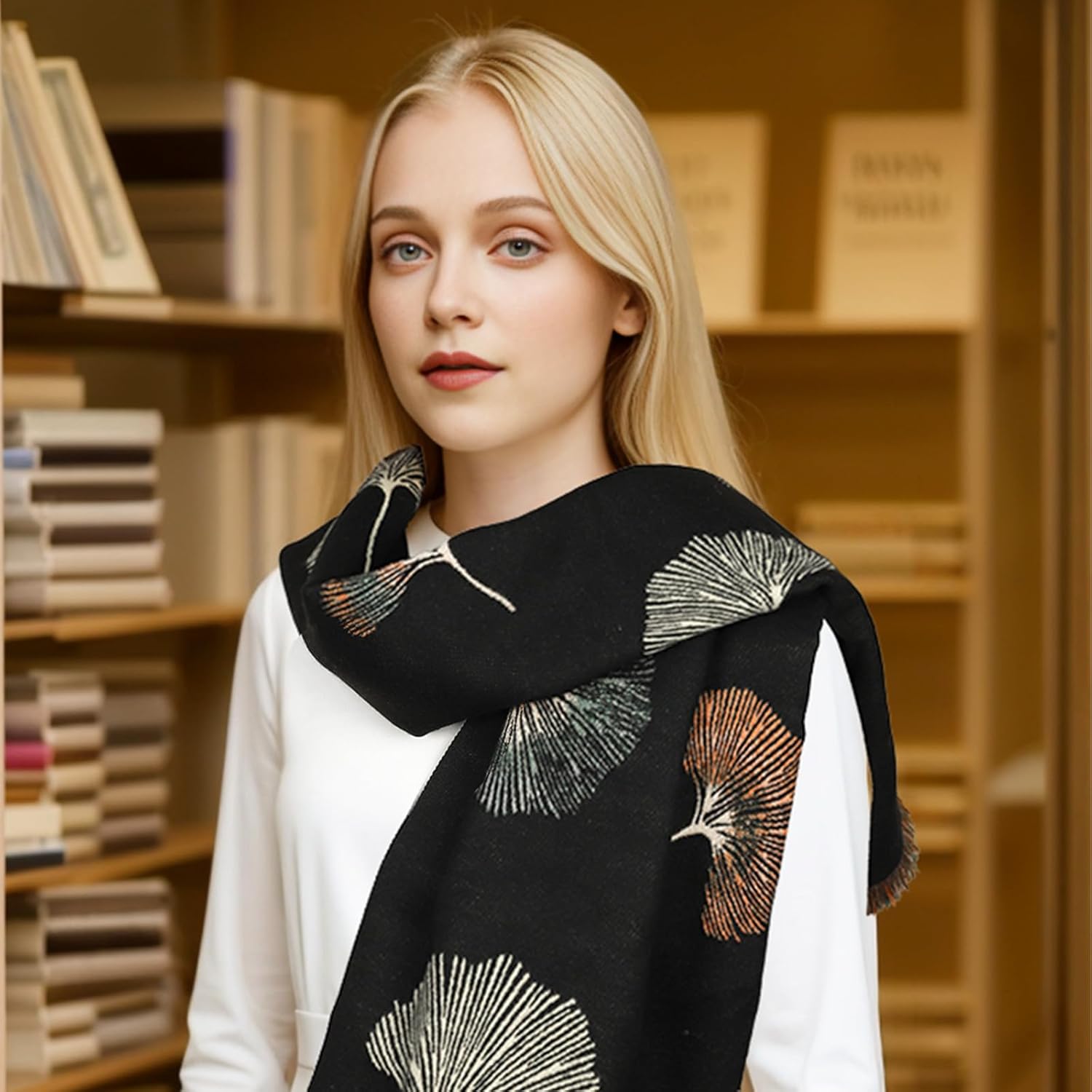 Sumato Scarf for Women Fall Winter Shawl Wraps Long Women Scarves Warm Soft Cashmere Feel Classic Apricot Style - Image 2