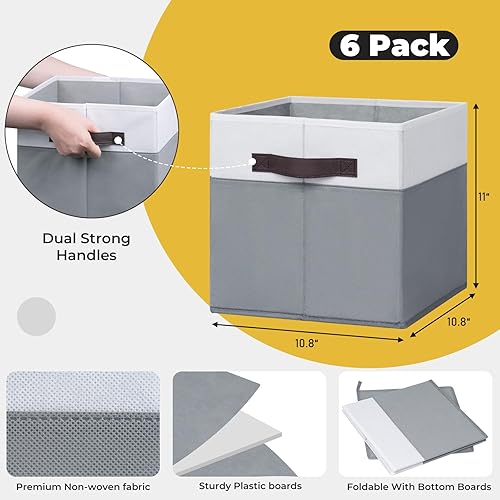 Miniatura 32 de Paquete de 4 cestas grandes de almacenamiento de armario para estantes, organizadores de armario de tela y almacenamiento con asas para organización