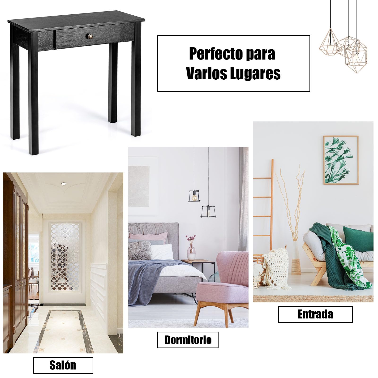 COSTWAY Recibidores de Entrada con Cajón, Consola Recibidor Estrecho de Madera, Mesa Consola Salon Pasillo Entrada, 71 x 30 x 71 cm (Negro)