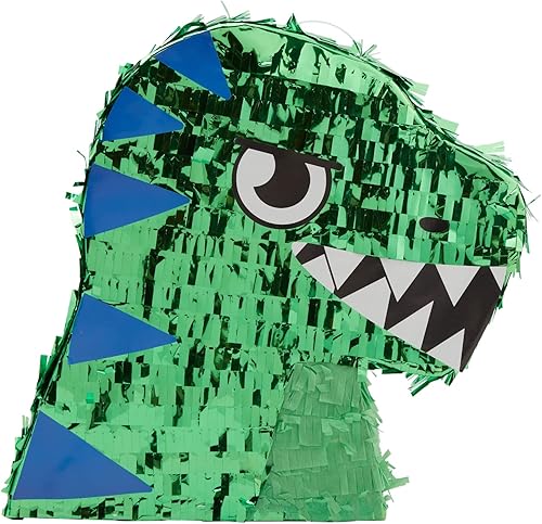 Miniatura 5 de Piñata de dinosaurio para cumpleaños de niños, suministros de fiesta temática de T-Rex, decoraciones de dinosaurios de aluminio verde (pequeño, 11.7
