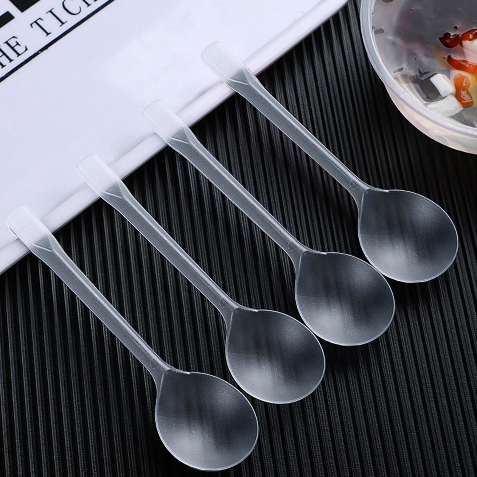 Lot De 100 Cuillères Réutilisables Transparentes 14,6 Cm - Mini Cuillères Dessert Pour Fêtes Et Événements