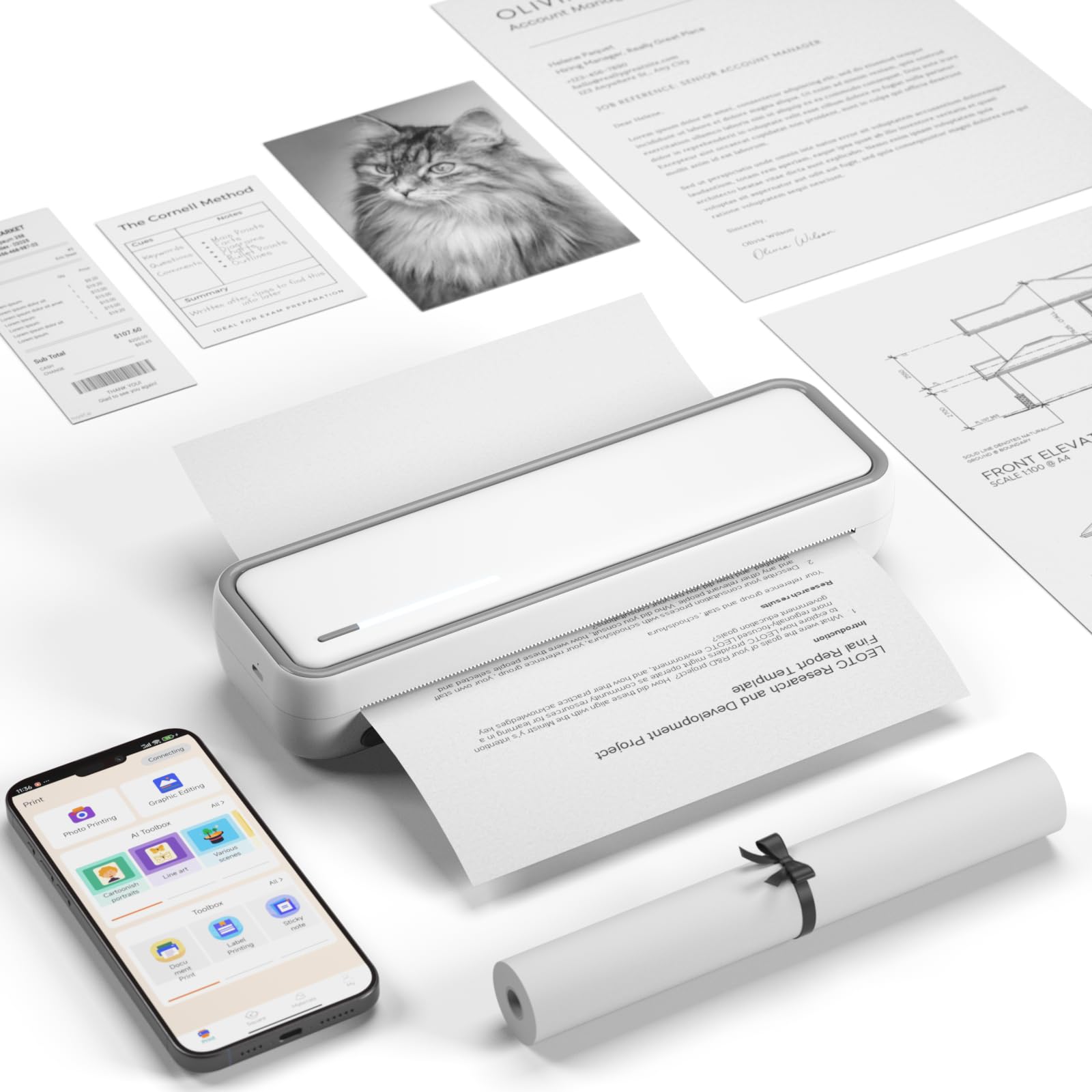 Bisofice X9 impresora térmica móvil A4 impresora portátil para teléfono móvil ordenador portátil impresora A4 para exterior, viajes, oficina en casa, compatible con iOS y Android, soporta