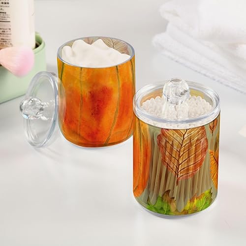 Miniatura 5 de SUABO Tarros de plástico transparente con tapas, hojas de acuarela naranja otoñal y contenedores de almacenamiento de calabaza, boca ancha, tarro