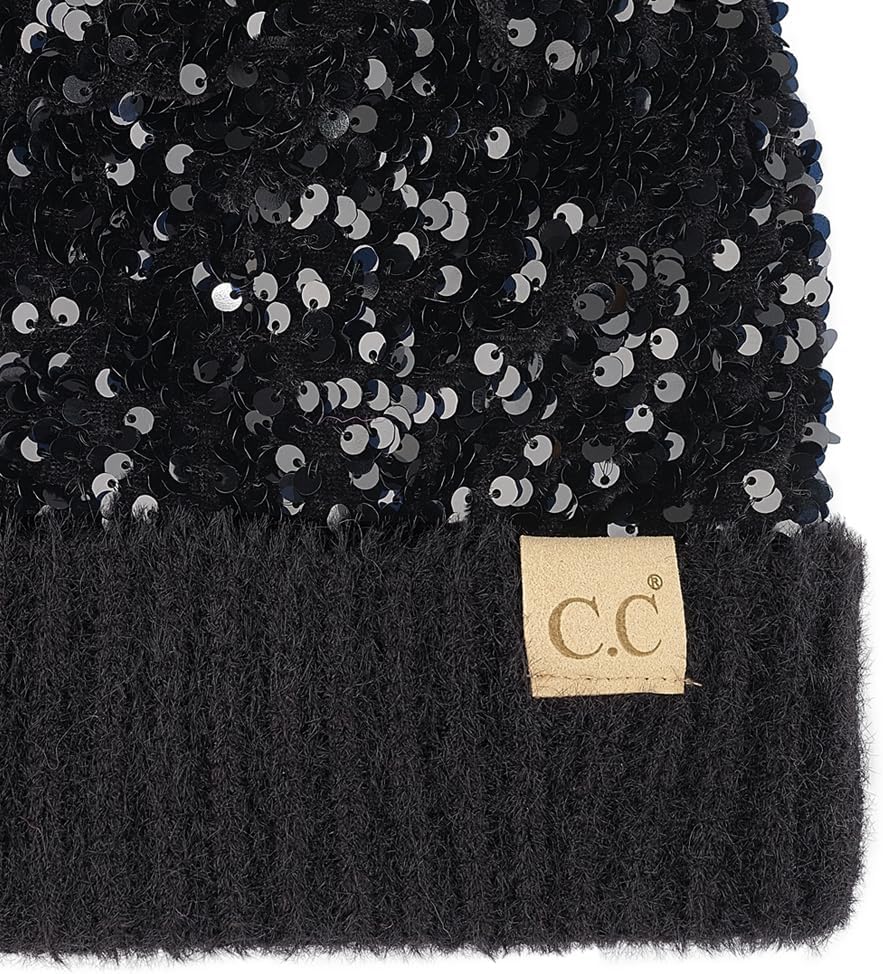 C.C Kids Sequin Fur Pom Beanie for Boys Girls - Comfortable Soft Warm Children Youth Knit Skully Hat with Faux Fur Pom - Image 5