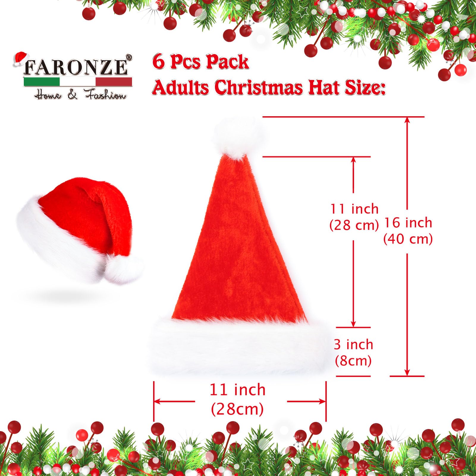 Paquete de 6 sombreros de Navidad de felpa de Papá Noel, cómodos sombreros de Navidad de terciopelo rojo para regalos de fiesta de Navidad, tamaño adulto