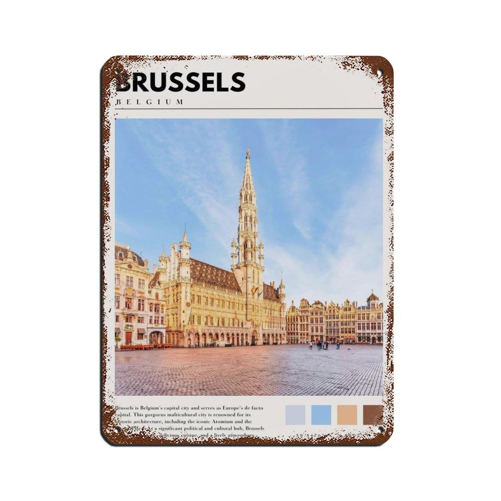 Brussels Belgium Art Brussels Poster Tin Sign Vintage Metal Pub Club Cafe Bar Home Wall Art Decoration Poster Retro 12x16inch(30x40cm)