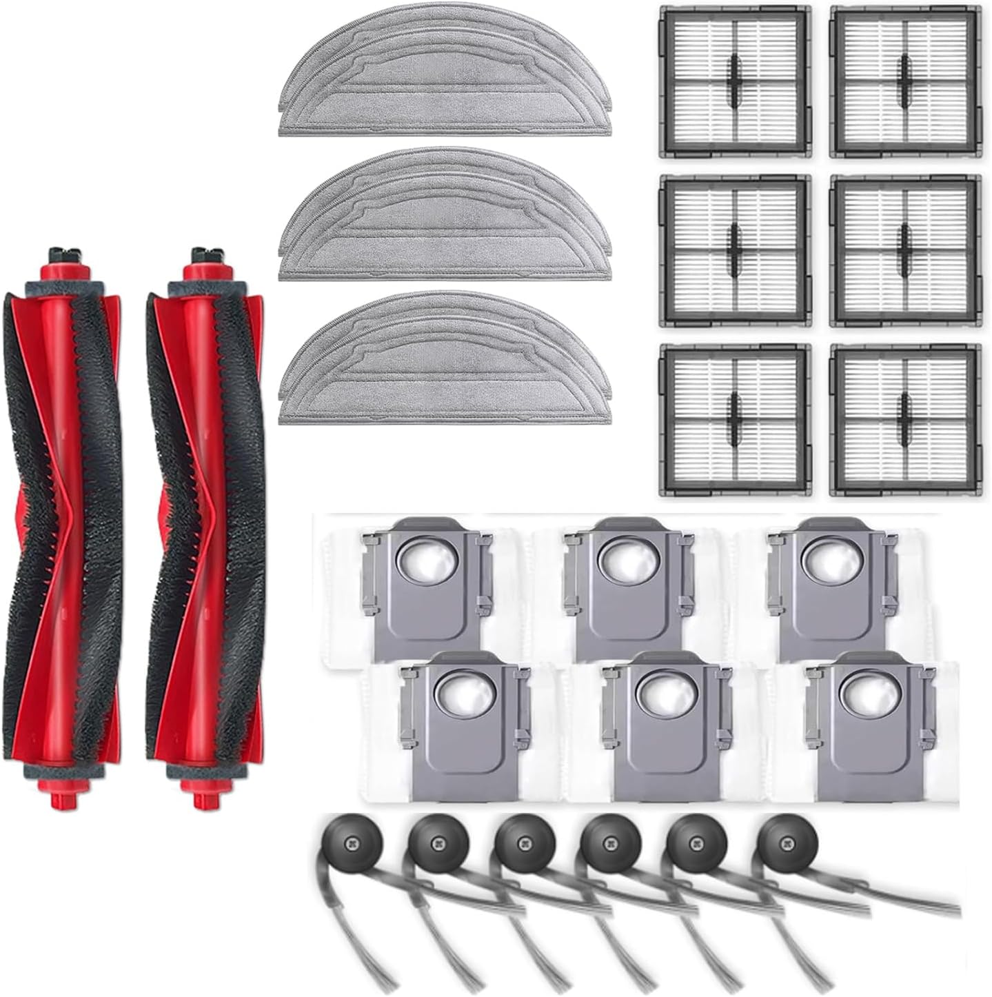 26Packs Accessories Kit Compatible with Roborock Q10 S5/Q10 S5+/Q10 X5/Q10 X5+ Robot Vacuum Cleaner, Replacement Parts Include 2 Main Brush,6 Mop Clothes,6 Hepa Filters,6 Side Brush and 6 Dust Bag