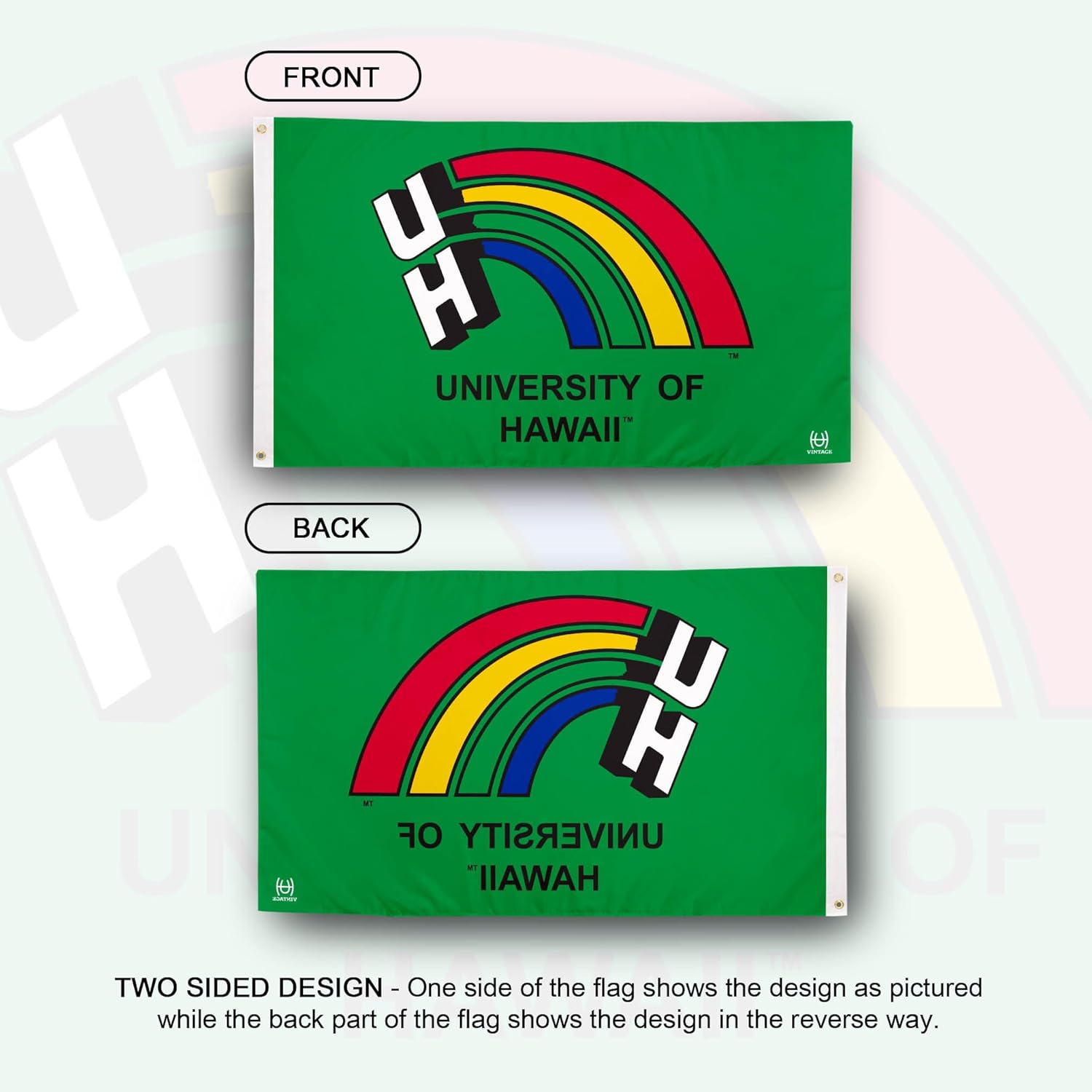 Desert Cactus University of Hawaii UH Flag - 3 x 5 Feet Warriors Banner, Indoor/Outdoor Durable Fabric, 100% Polyester Design (Style B) - Image 2