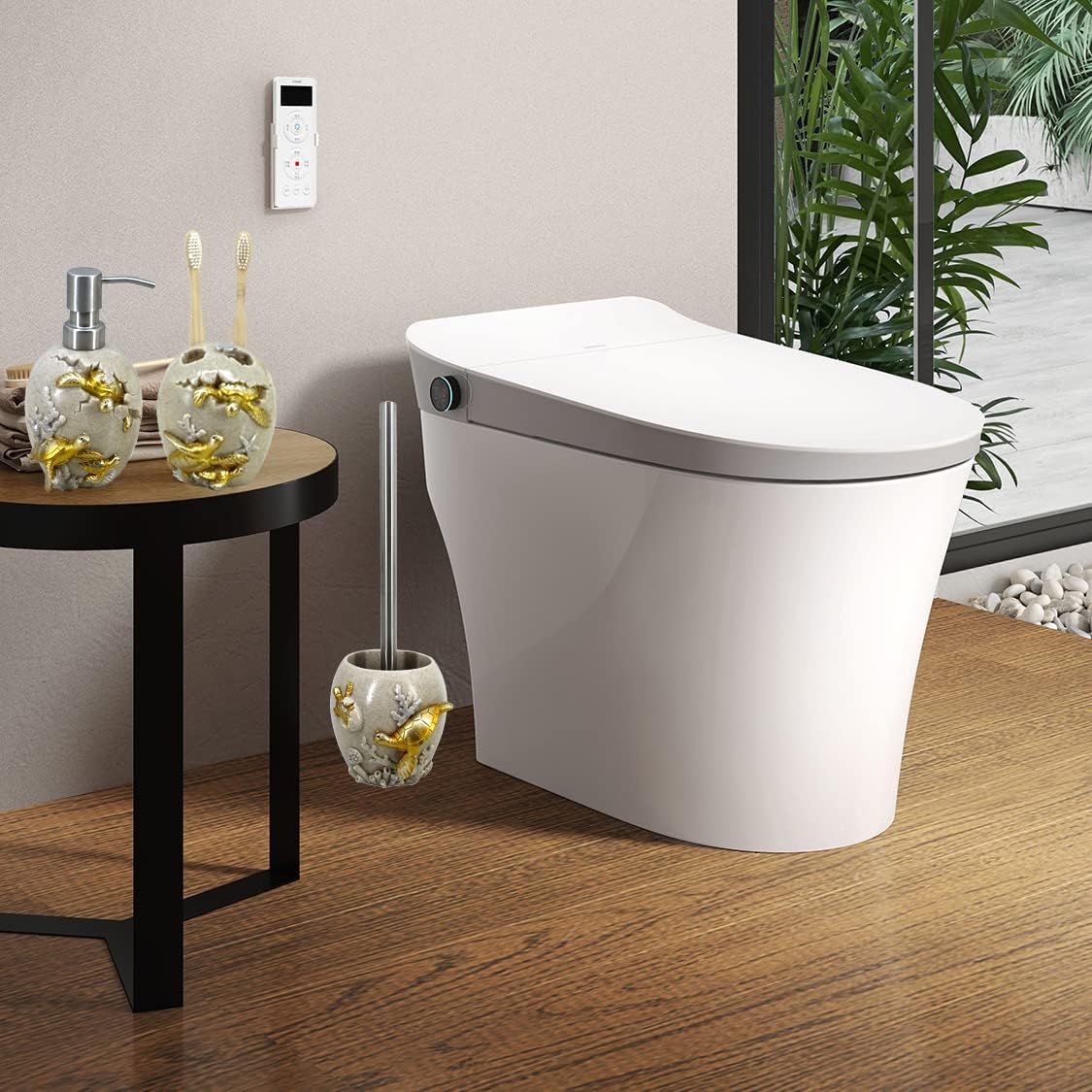 YHHRESINKING 6-inch Sea Turtle Toilet Brush Holder - Loyal Gold Resin Mother & Baby Design, Ocean Theme Bathroom Organizer