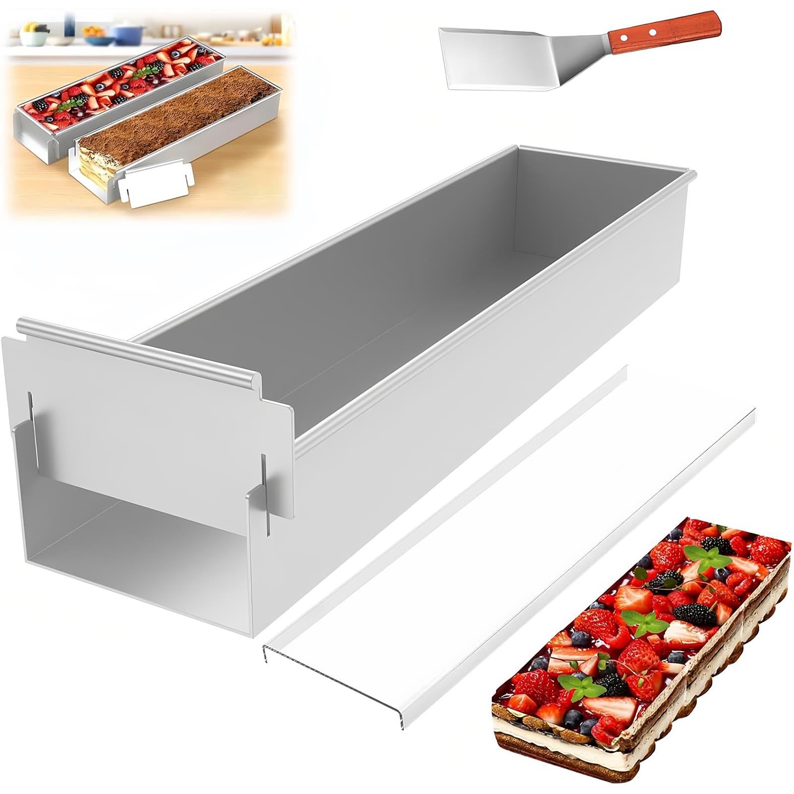 Teglia rettangolare in acciaio inox, antiaderente, per tiramisù, mousse, chiffon e dolci di compleanno