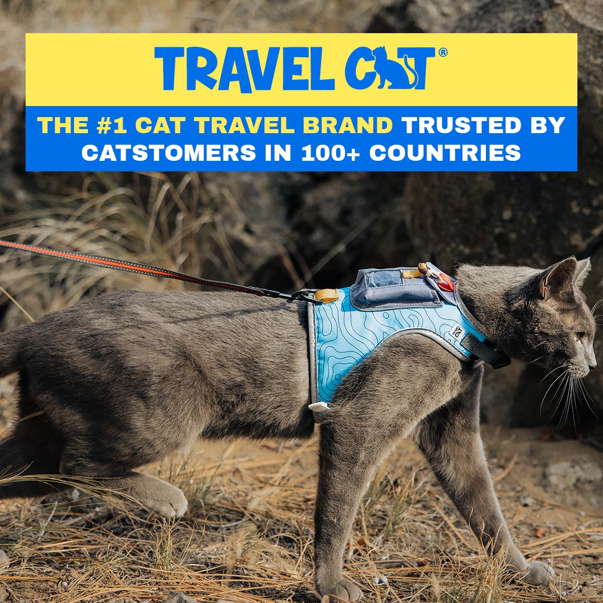 Travel CAT The Pathfinder - Arnés para gatos con bolsillo para rastreador GPS, alimentado por Tractive Cat a prueba de escapes, arnés a prueba de escape para gatos pequeños y grandes (azul, pequeño)