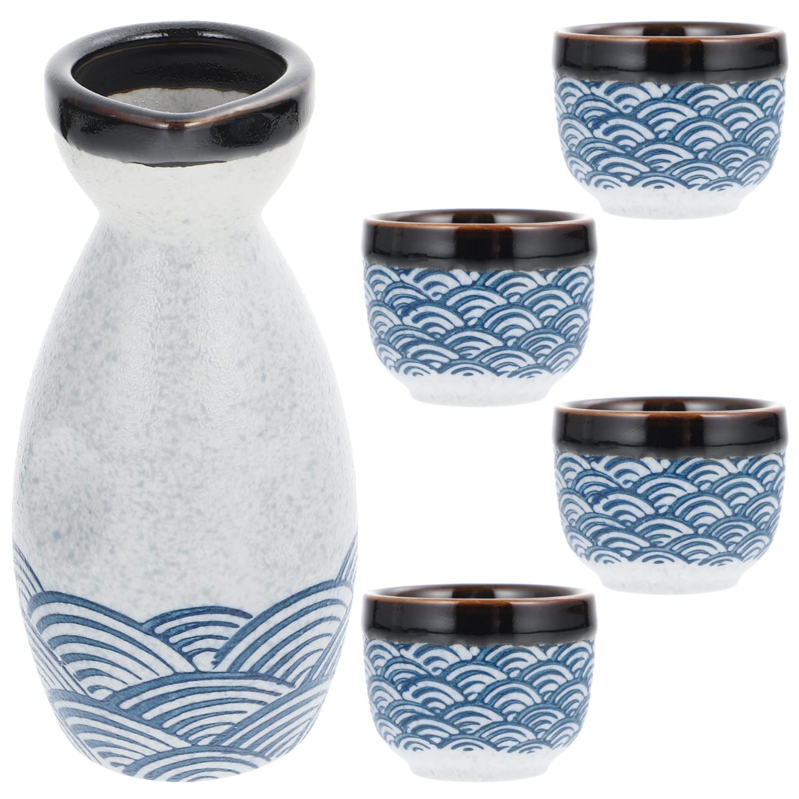 DOITOOLJapanese Sake Set - 180ml Pot and 4 Sake Cups - Traditional Ceramic Pottery Glaze Wine Glasses Japanese Tea Cups for Home Gadgets Pottery Presents (Blue)
