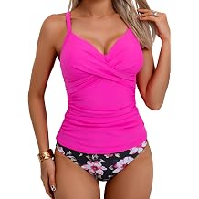 B2prity Womens Tankini Swimsuits Tummy Control Ruched V Neck Bathing Suit