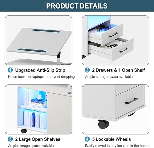 Miniatura 31 de HNEBC Mesita de noche con estación de carga inalámbrica, la mesita de noche LED tiene una estación de trabajo giratoria ajustable, mesita de noche 1