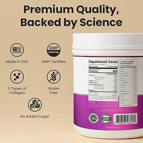 Miniatura 5 de VITASEI Polvo de péptidos de colágeno hidrolizados con resveratrol y vitamina C - Soporte para el cabello, la piel y las articulaciones - Colágeno