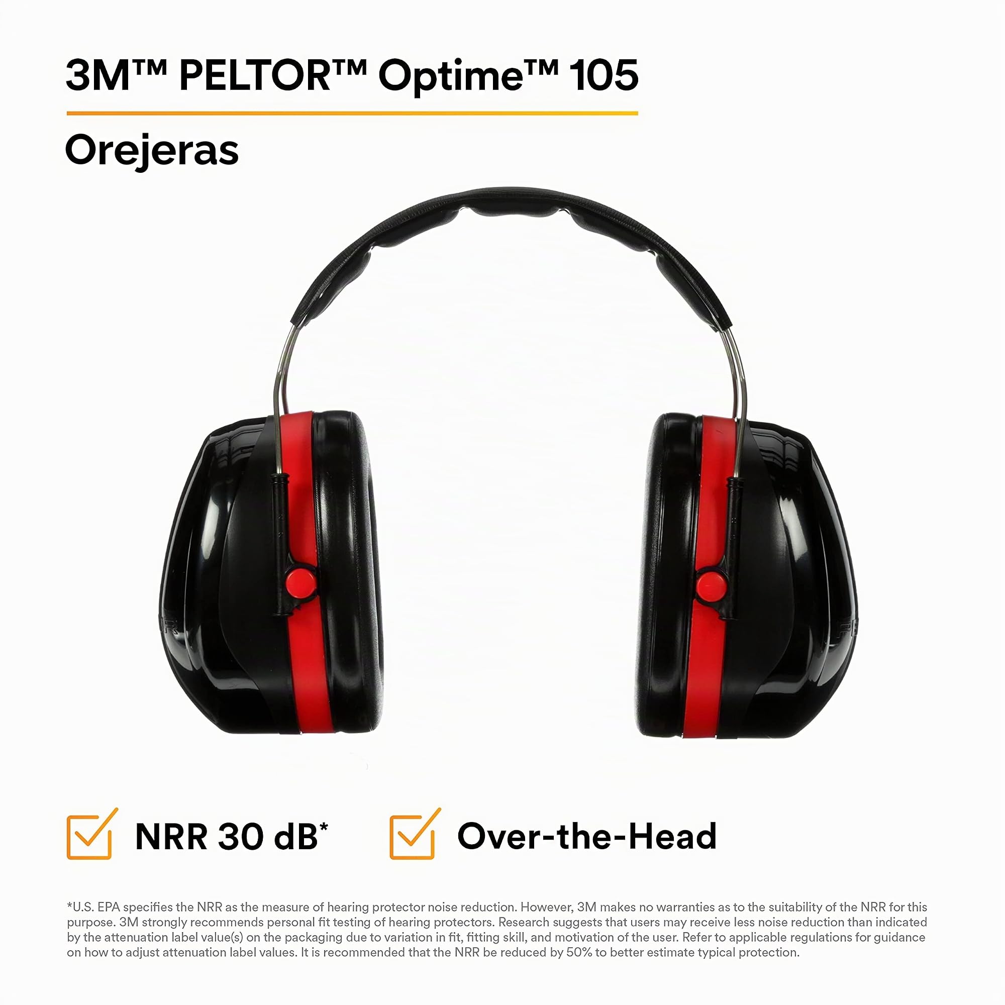 3M Peltor Optime 105 - Orejeras para protección auditiva, Black And Red, Optime 105