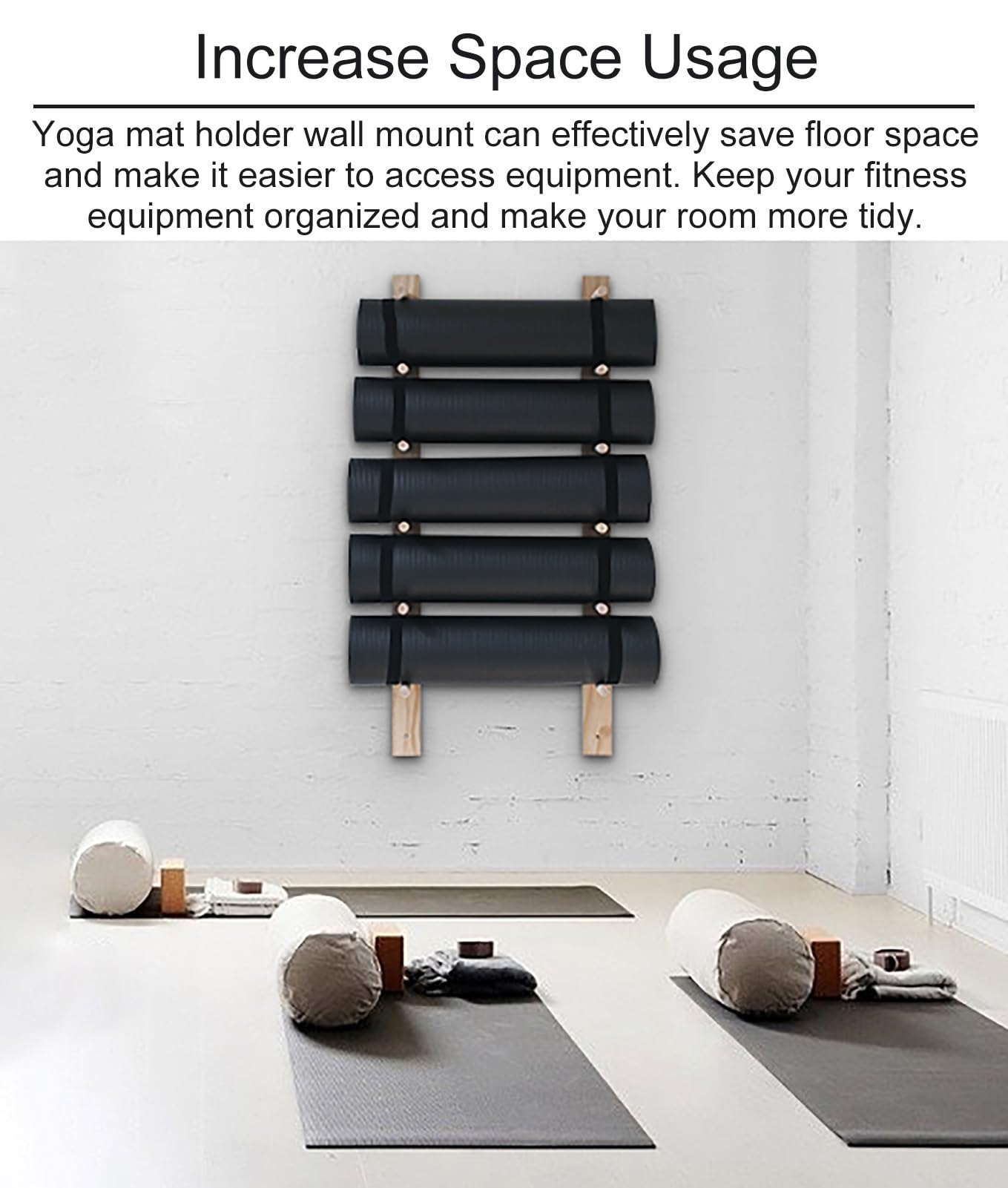 Soporte de Pared de Madera para esterillas de Yoga, Estante seccional de 3 Niveles para 3, 6 o 9 esterillas, Elegante Organizador de Fitness para la decoración de Estudios de Yoga y exhibici