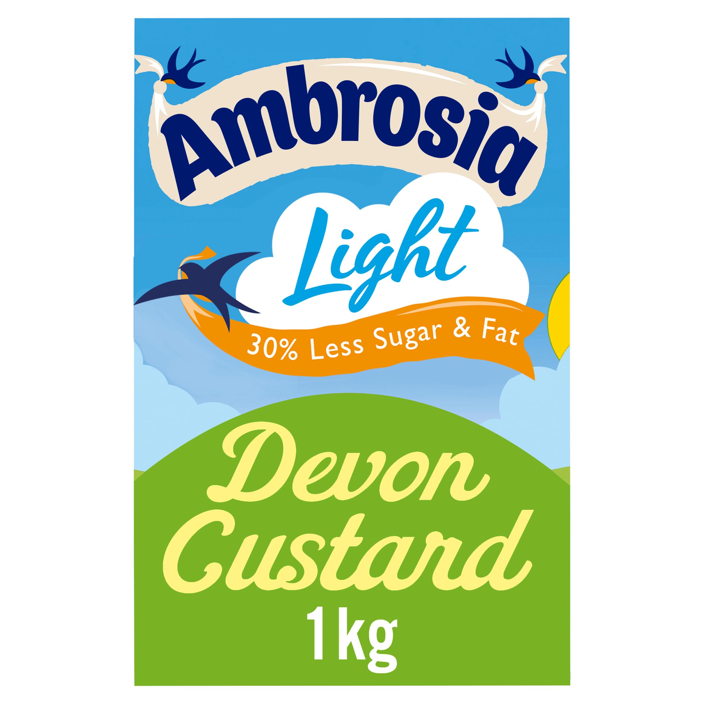Ambrosia Ready-to-Eat Light Devon Custard, 30% Less Sugar % Fat, 1 Kg Carton (Pack of 12)