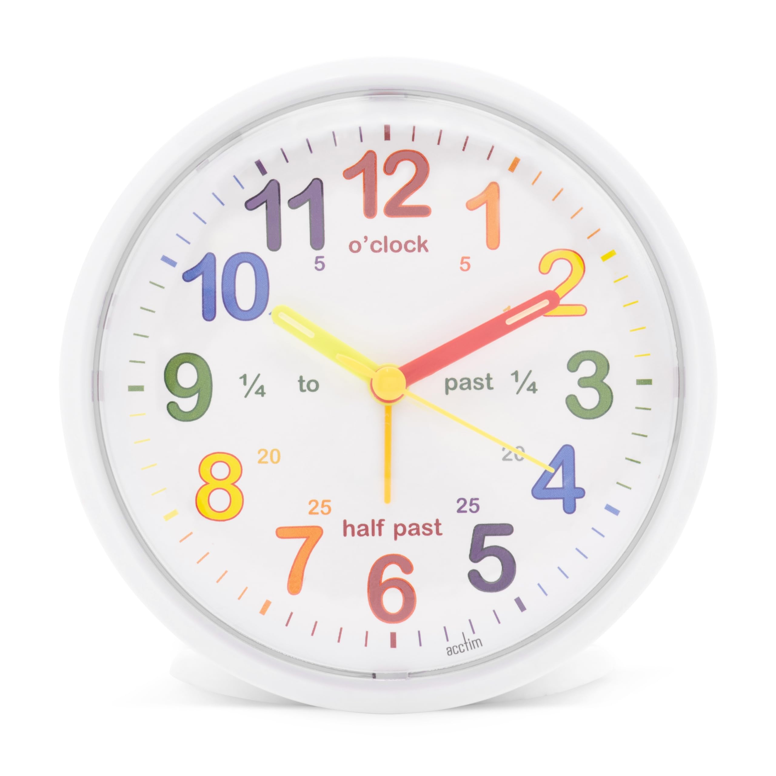 Acctim White Lulu 2 Teaching Kids Analogue Alarm Clock Non Ticking Sweep Colourful Crescendo Alarm