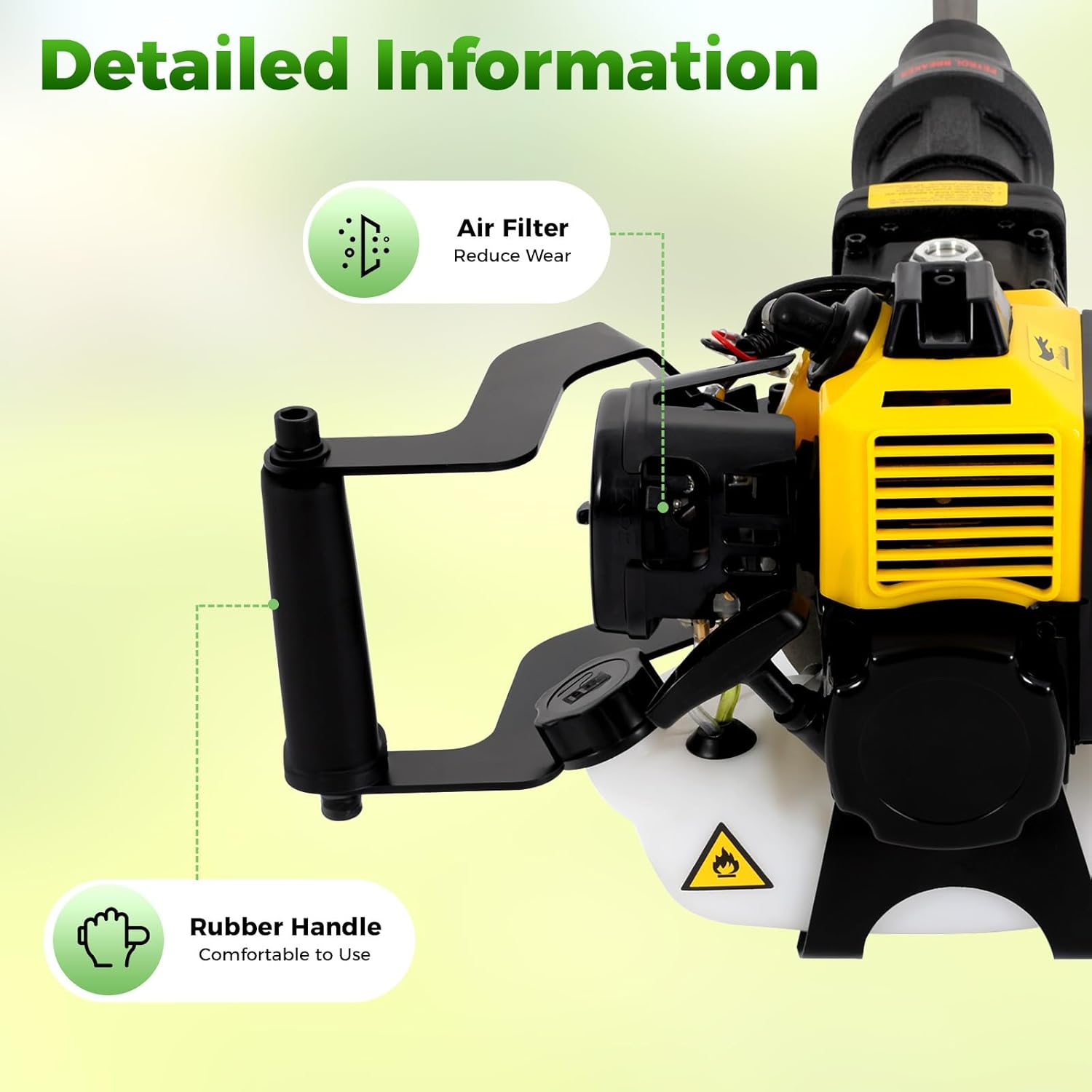 52cc 2-Stroke Portable Excavator Garden Tree Digger, Gas Powered Trench Digger Handheld Trencher Machine Single Cylinder 1900w, Gas Power Shovel for Digging Garden Farm, Yellow