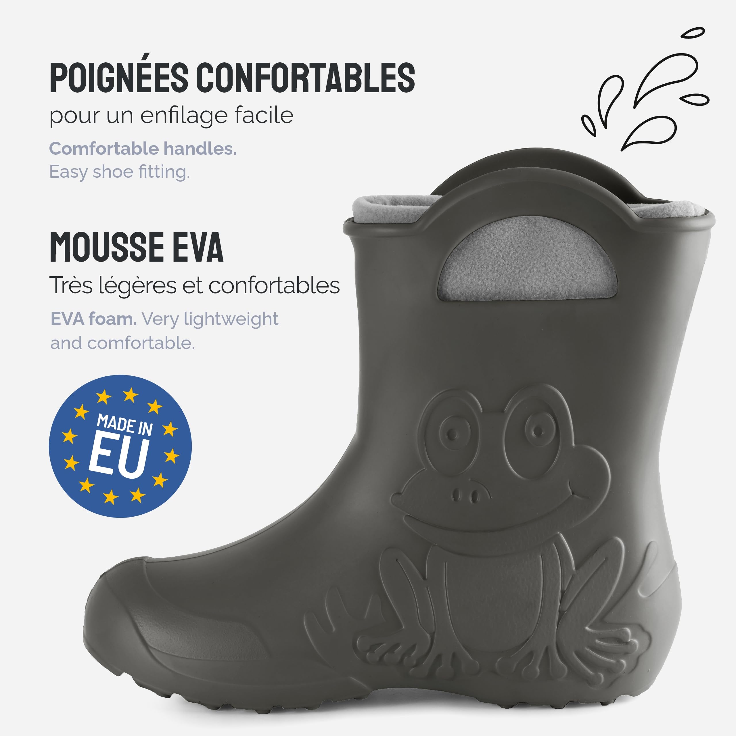 Ladeheid Bottes de pluie femme légères imperméables en mousse EVA avec doublure chaude motif grenouille semelle antidérapante poignées faciles à enfiler LA-CA-12