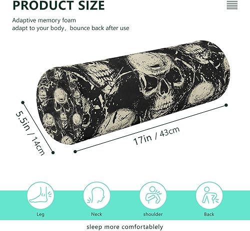 Miniatura 2 de JUNZAN Vintaeg - Almohada de almohada de cráneos humanos Grunge para leer espuma viscoelástica para el cuello, almohada redonda pequeña para soporte