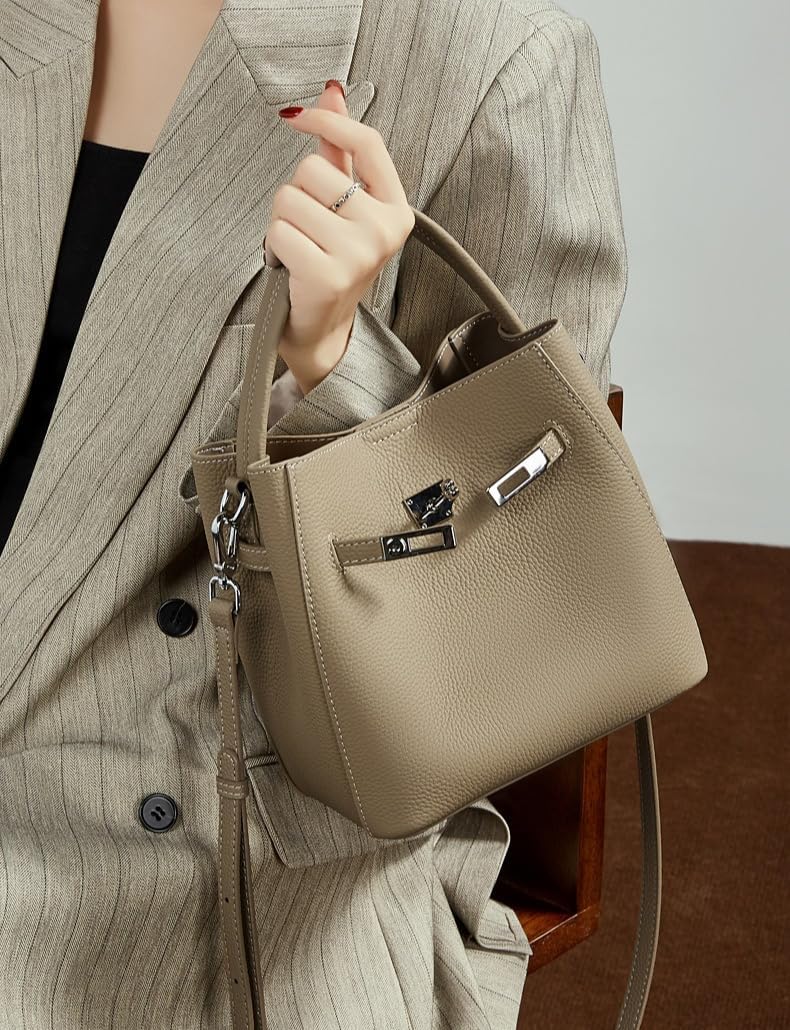 Leather Bucket Bag Handbag Shoulder Crossbody Bag Totes hobo Sling Lock Strap satchel Large Capacity Versatile Elegant