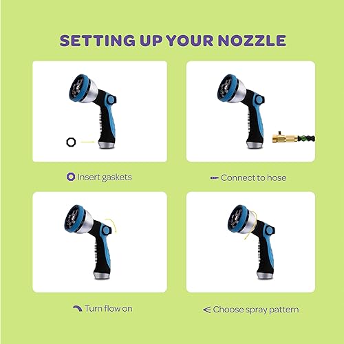 Miniatura 7 de Boquilla de manguera, 2 unidades, pulverizador resistente, 10 patrones de riego ajustables, control con pulgar, ergonómico, para manguera de jardín,