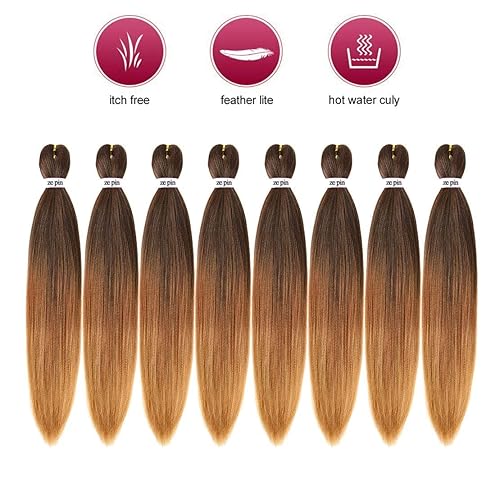 Miniatura 2 de Cabello trenzado preestirado de 26 pulgadas, 8 paquetes de cabello profesional suave Yaki para trenzas, ajuste de agua caliente, extensiones de