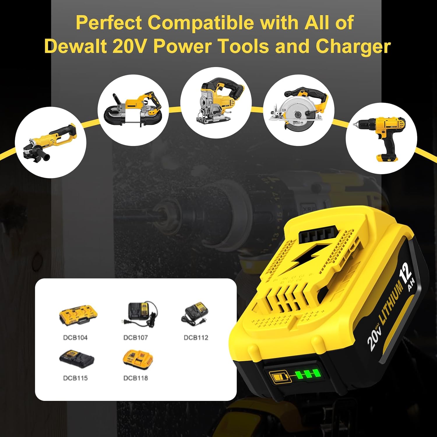 2Packs 12000mAh DCB206 Replacement for Dewalt 20v Max Battery Lithium Compatible with Dewalt 20v Battery 12.0 Ah Compatible with 20v DCB206 DCB201 DCB203 DCB207 DCB204 Power Tools (2Pack)