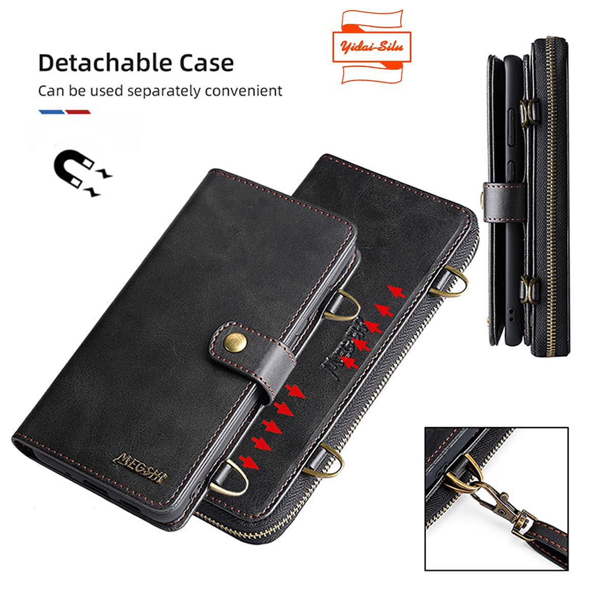 für iPhone 12 Pro Max Hülle 3-IN-1 Abnehmbar Magnetische Tasche