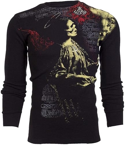 Archaic by Affliction - Camisa térmica para hombre, diseño de canción de cuna, color negro, Negro -