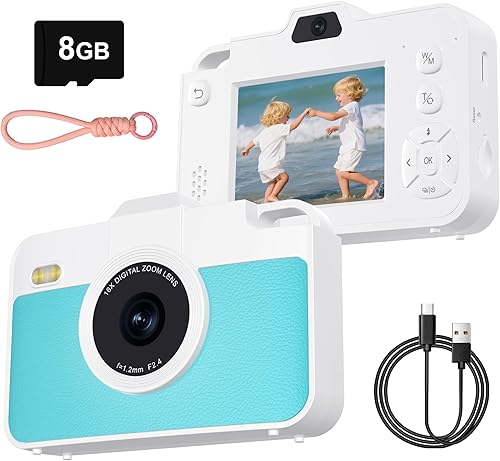 Cámara digital para niños, cámaras digitales de 48MP 1080P para apuntar y disparar con doble lente, cámara pequeña compacta con zoom de 16X para