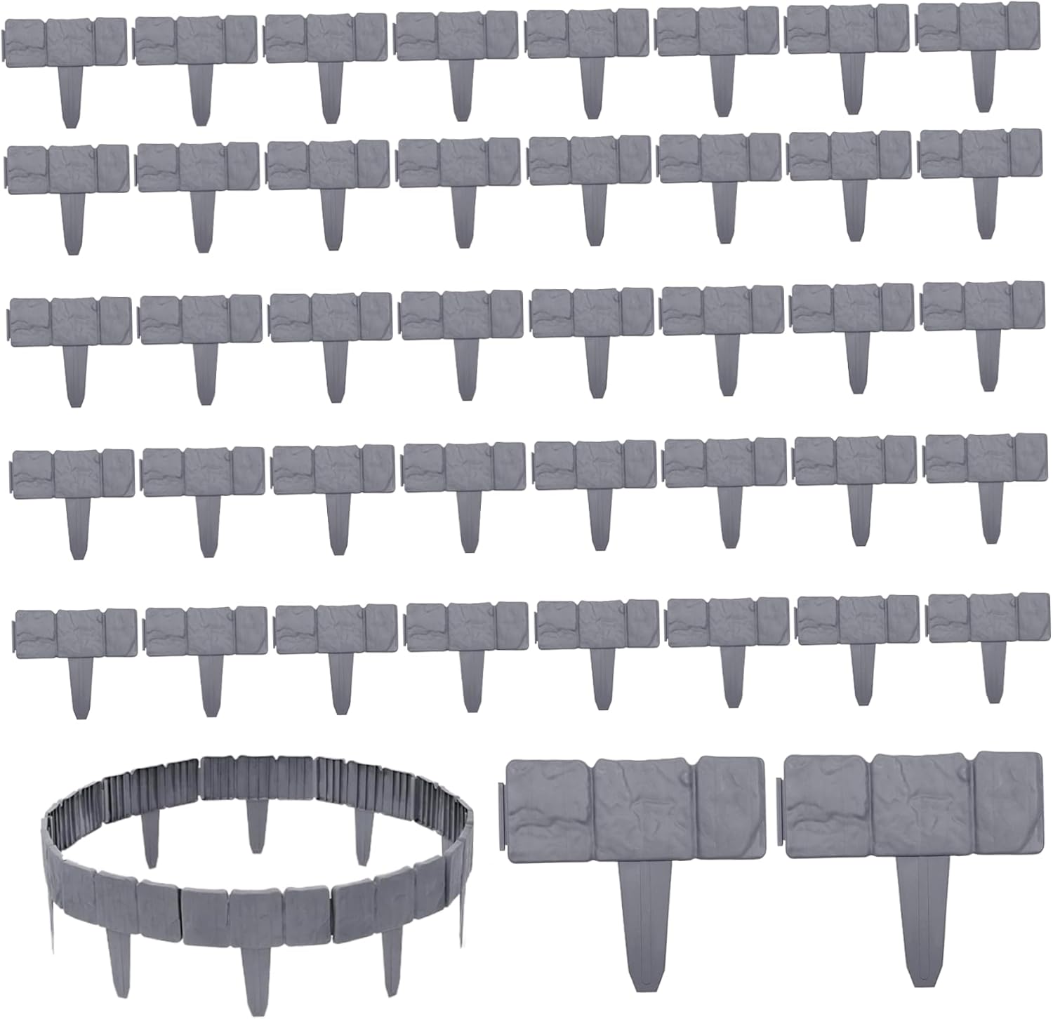 Garden Edging 5x6in PVC Grey Interlocking Decorative Stone 40Pcs Look Garden Edging Border DIY Landscape Border for Walkways, Yard, Flower Bed.