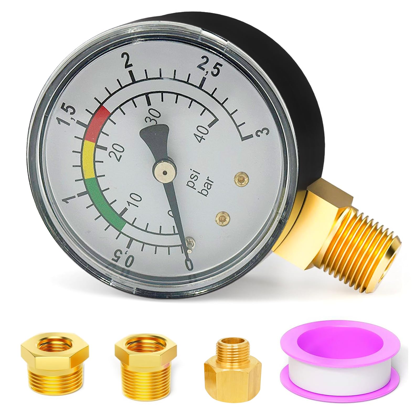 Manometro per acqua, 1/4 pollici, manometro di pressione per piscina, doppia scala, robusto alloggiamento in acciaio inox, facile da installare, durevole, versatile, per piscina, laghetti e