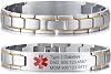 VNOX Free Custom Engraving-Unisex 2 Tone Brushed Stainless Steel Emergency Medical Alert ID Adjustable Bracelet Wristband