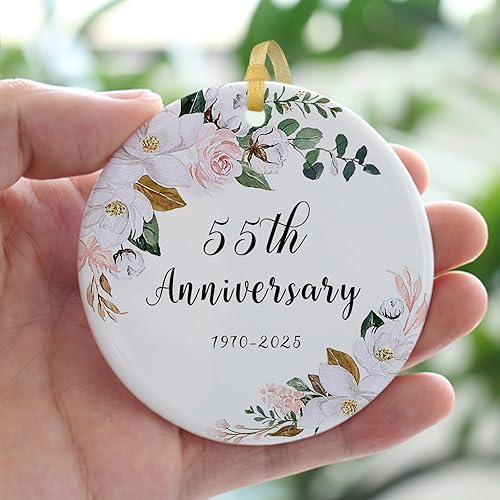 Miniatura 5 de SIABERTERL Adorno de 60 aniversario 2024, 60 para parejas y padres, adorno de cerámica de aniversario de 65 años para bodas en el hogar con cinta y