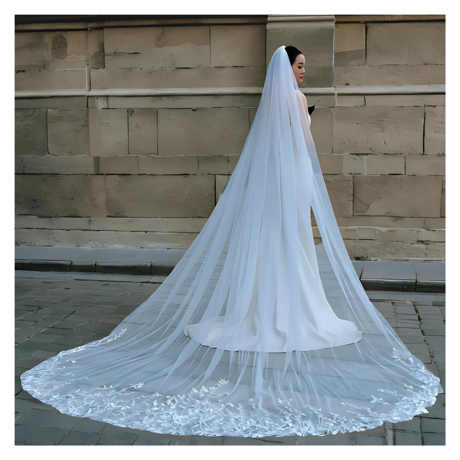 Velo da Sposa Veli da Sposa Abiti da Sposa Lunghi Accessori per veli Ricamo in Pizzo Extra (Bianco Sporco)