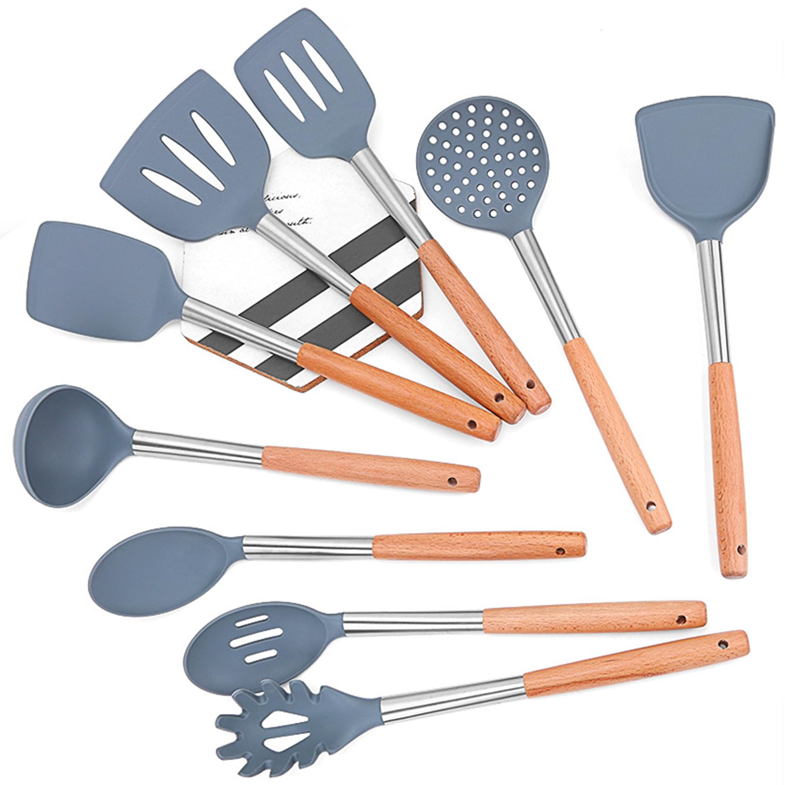 Küchenutensilien Set, 9 Stück Silikon Küchenhelfer Kochbesteck Set, Antihaft Pfannenwender Küchenset Zum Kochen & Backen, Hitzebeständiger & Lebensmittelqualität, Spülmaschinenfest
