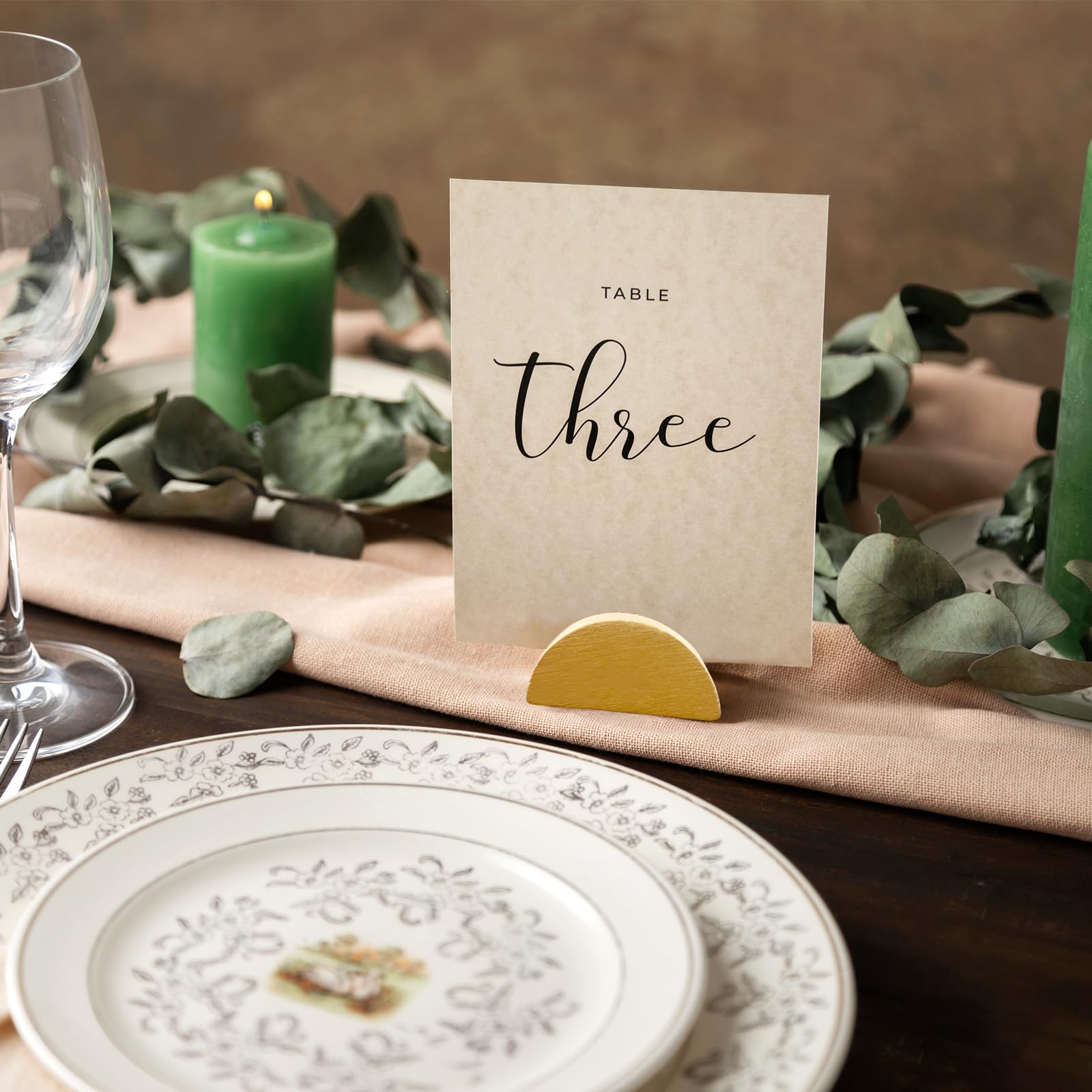 Tischnummernständer, 36 Stück, Tischkartenhalter, goldenes Holz, halbrundes Design, modernes Kartenhalter für Büros, Restaurants, Hochzeiten, Geburtstagsfeiern (Gold)