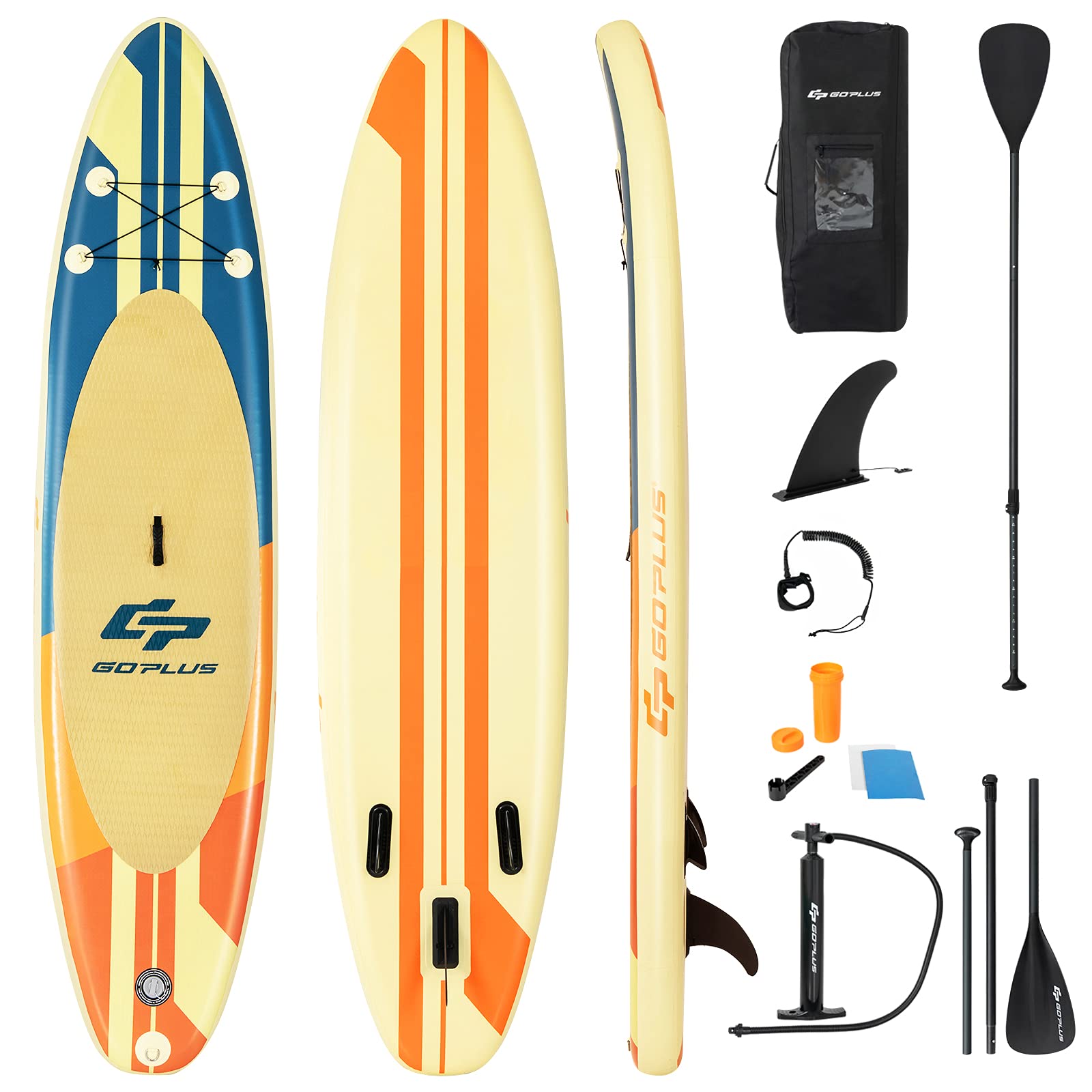 Goplus Inflatable Stand up Paddle Board, 10'/10.5'/11' SUP 6" Thick with Premium Accessories, Adjustable Aluminum Paddle, Leash, Carry Bag, Hand Pump, Removable Fin, ISUP for Adults