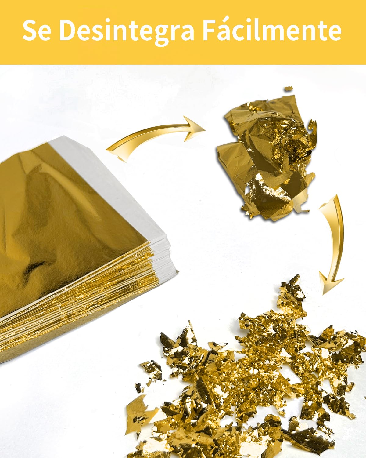 Hojas de Oro – Pack de 100 Hojas Grandes 14 x 14 cm para Artes, Manualidades, DIY, Dorado, Pintura, Scrapbooking, Decoración del Hogar, Muebles, Uñas y Proyectos Creativos