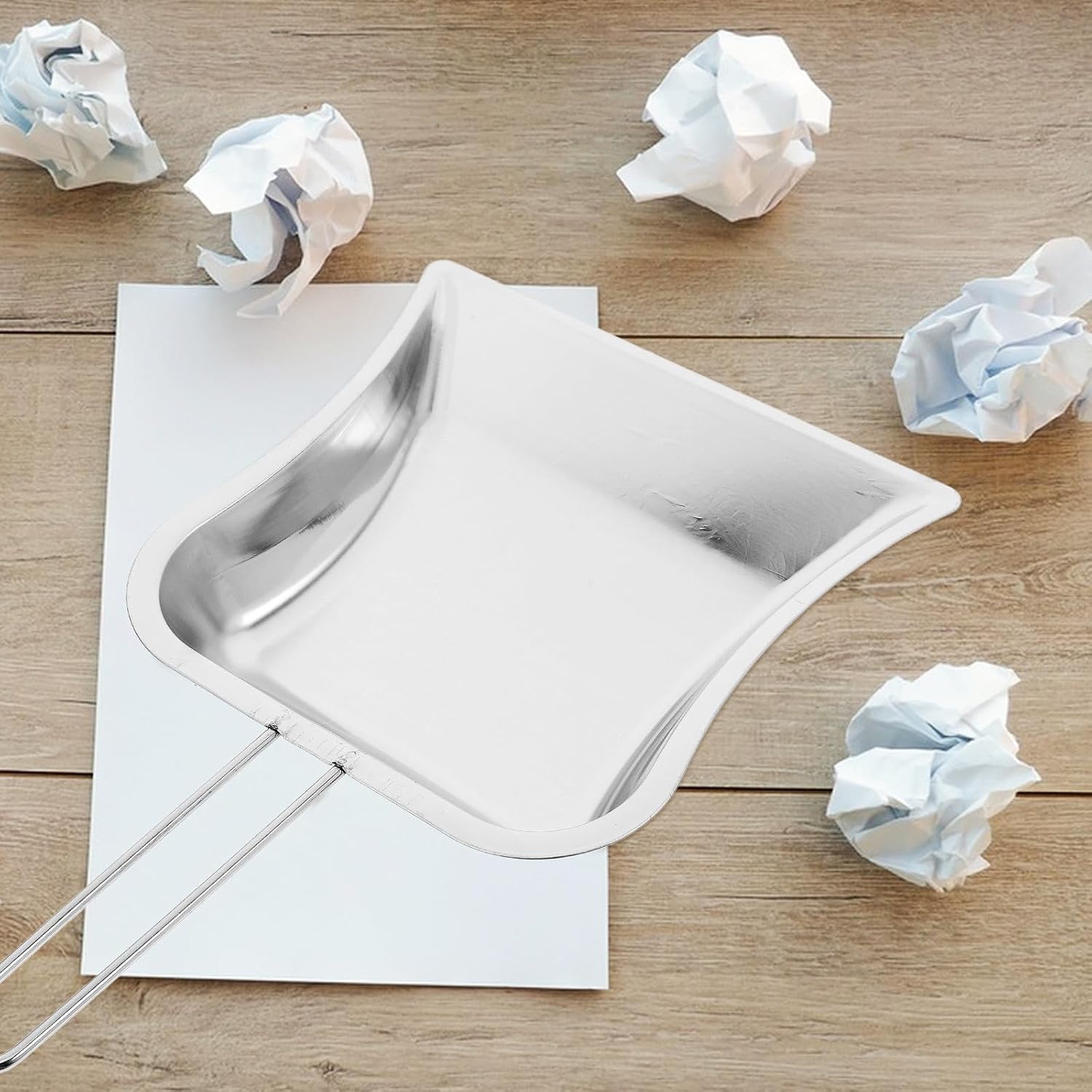 Zerodeko Small Stainless Steel Heavy Duty Dust Pan with Long Handle, Mini Metal Dust Shovel for Workshop and Tabletop Cleaning, Silver Dustpan with Wide Lip for Industrial and Home Use