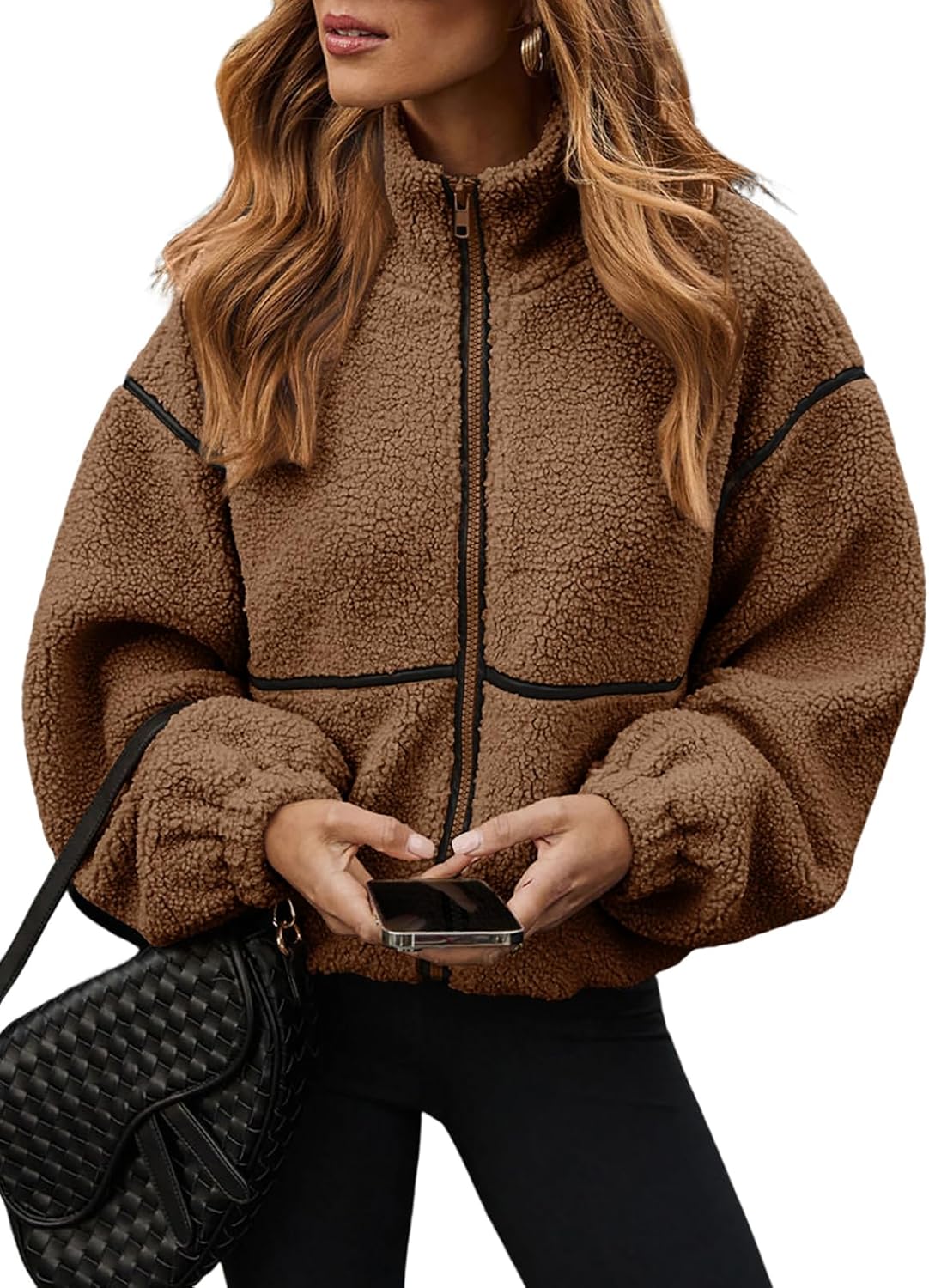 Dokotoo Womens Coat Casual Lapel Full Zip Fleece Jacket Long Sleeve Oversized Warm Winter Outwear with Pockets