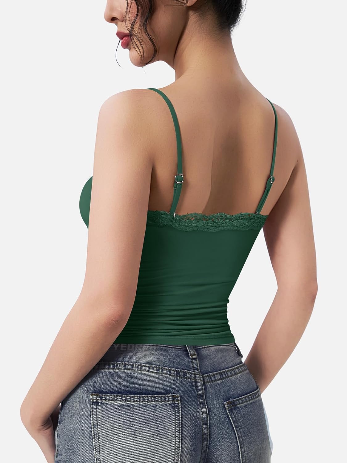 YEOREO レディース レースキャミ Y2K スクエアネック ダブルライン セクシー ストラップ タンクトップ ノースリーブ お出