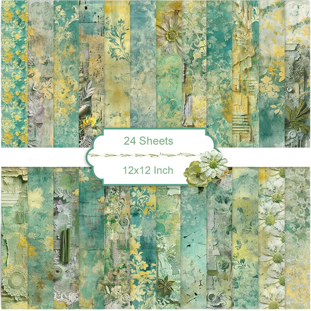 24 Sheets Scrapbook Paper,12x12 Inch Scrapbooking Papers Boho Pattern Paper Set,Double-Sided Craft Decoupage Papers for DIY Card Making,Crafts,Art Journaling,Gift Decoration,Photo Album (Green) โ image 1