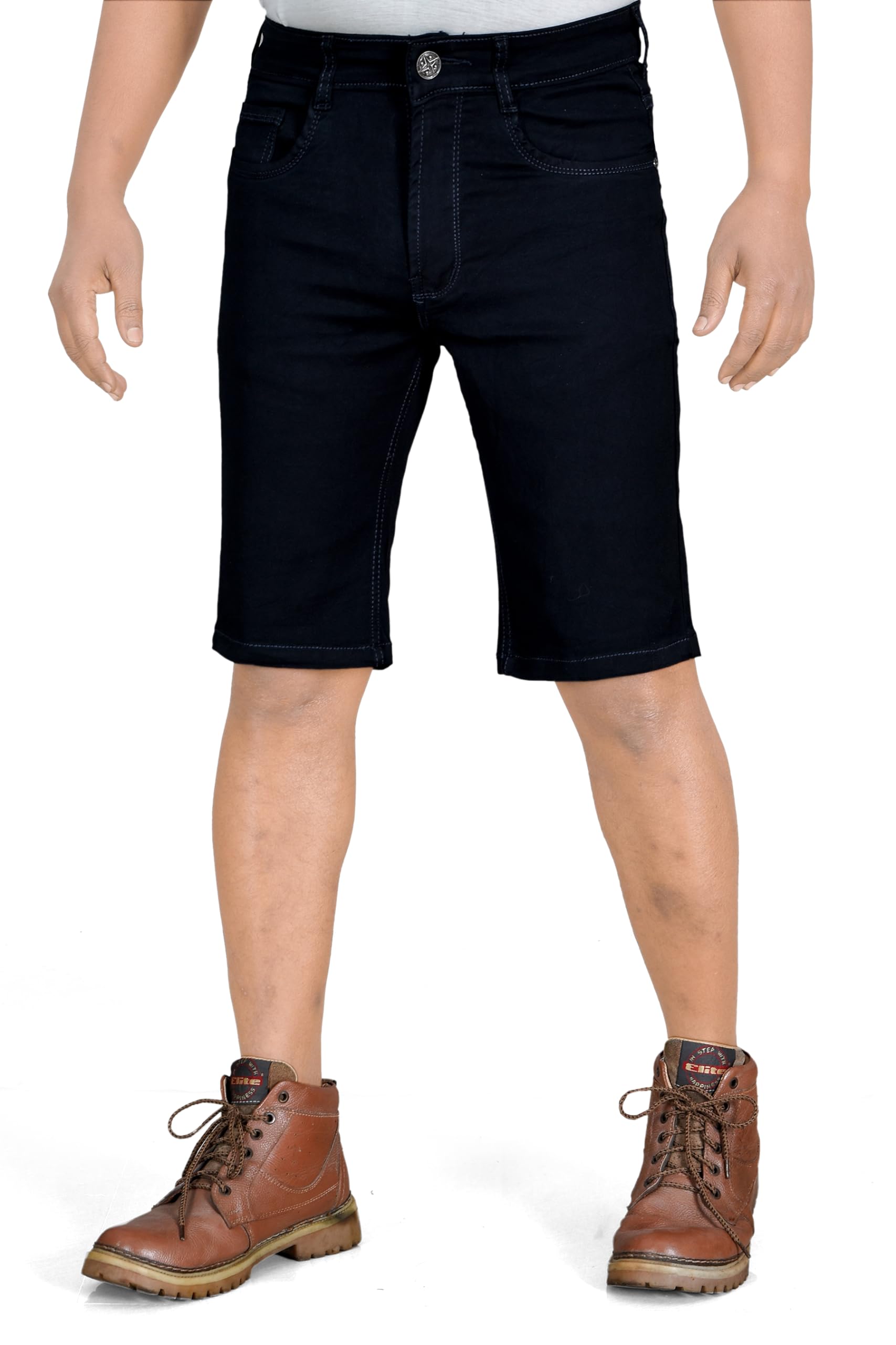 plounge Slim High Rise Denim Clean Look Shorts for Men-picture-11